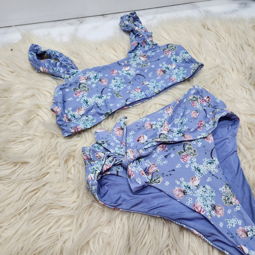 We Wore What Bikini blue bikini girly high waist beach wear